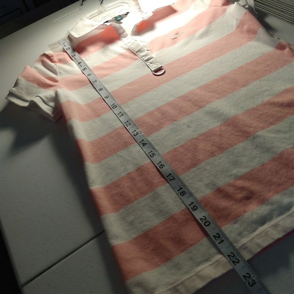 Lauren Ralph Lauren Active Women Polo Top Short Sleeve Pink & White Stripe Small - Picture 7 of 7